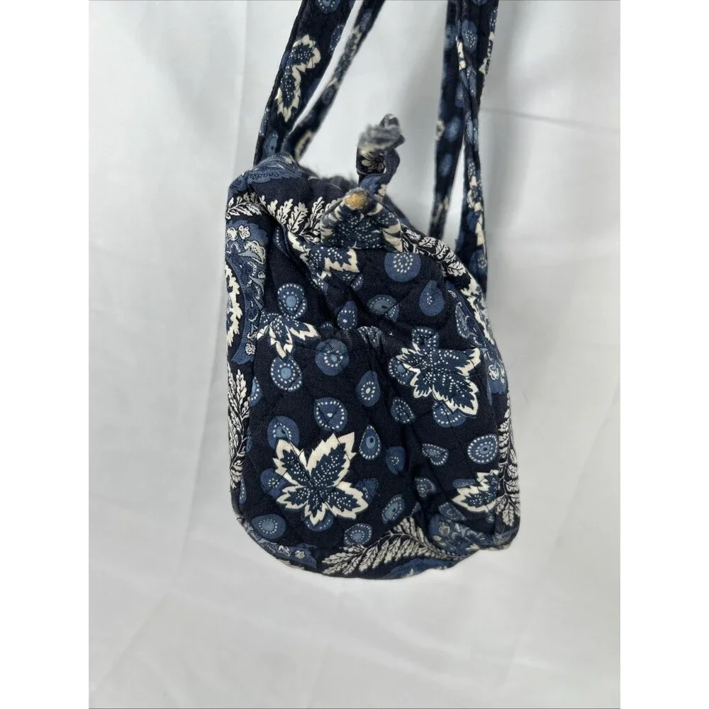 Vtg Vera Bradley Small Blue Duffel Bag Quilted Made in USA Leaf Paisley White